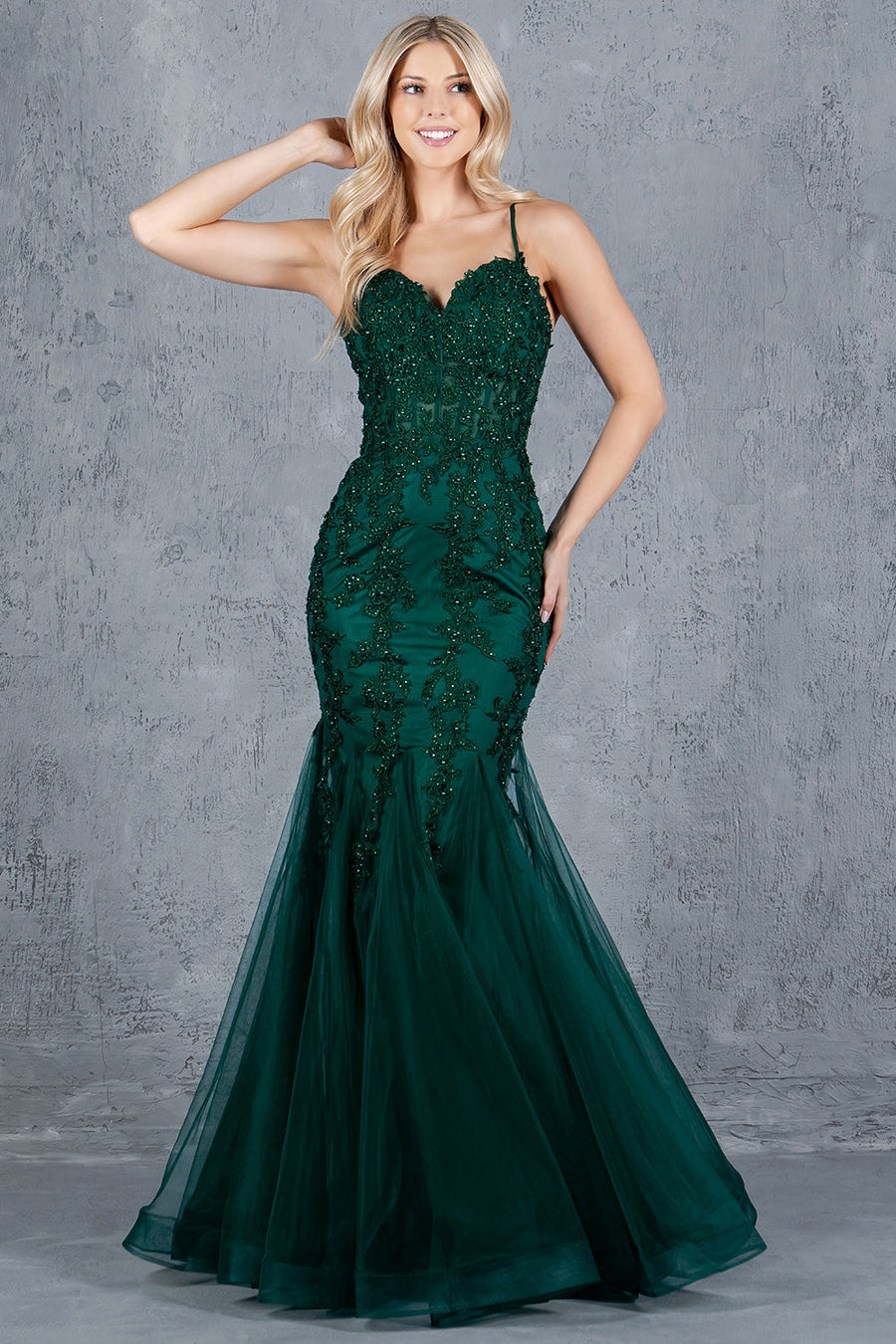 Prom Dresses Fitted Formal Long Floram Prom Mermaid Dress Hunter Green
