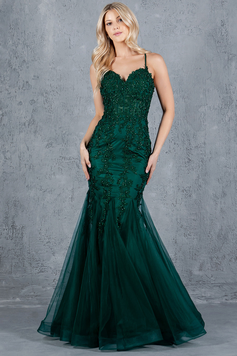 Prom Dresses Fitted Formal Long Floram Prom Mermaid Dress Hunter Green