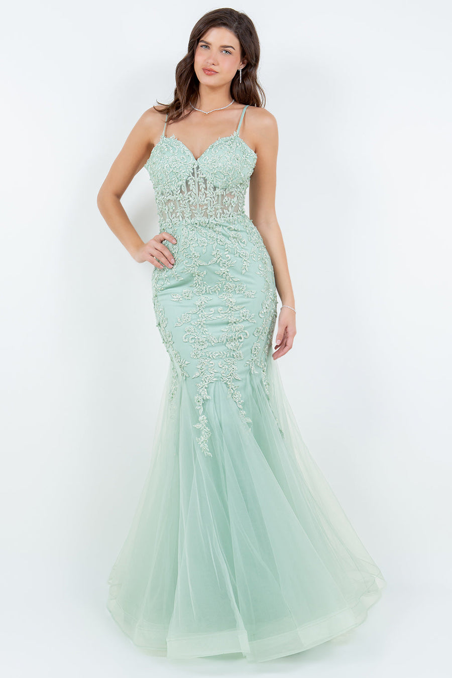 Prom Dresses Fitted Formal Long Floram Prom Mermaid Dress Sage