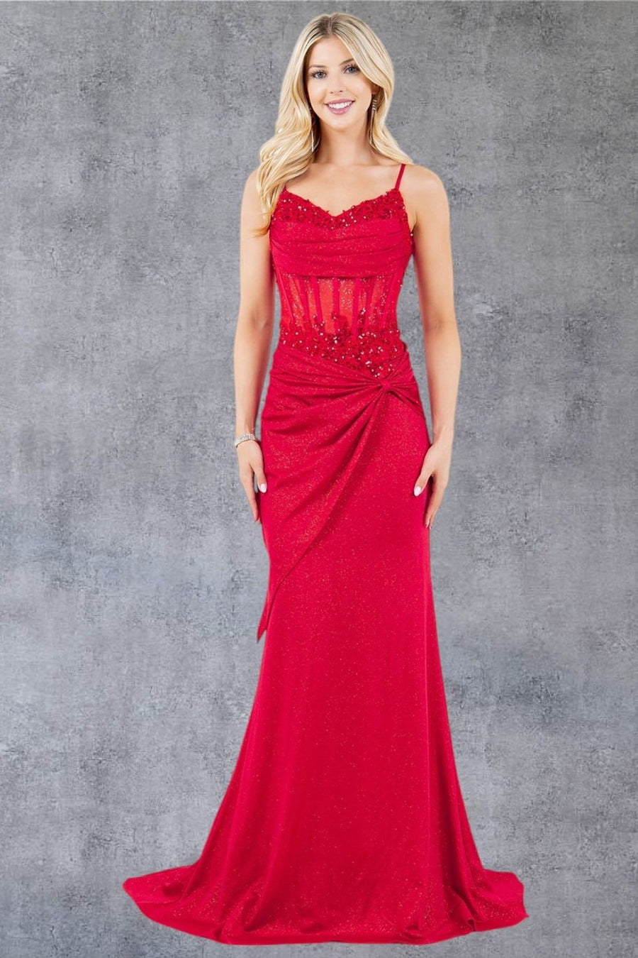 Prom Dresses Formal Long Lace Applique Prom Dress Red