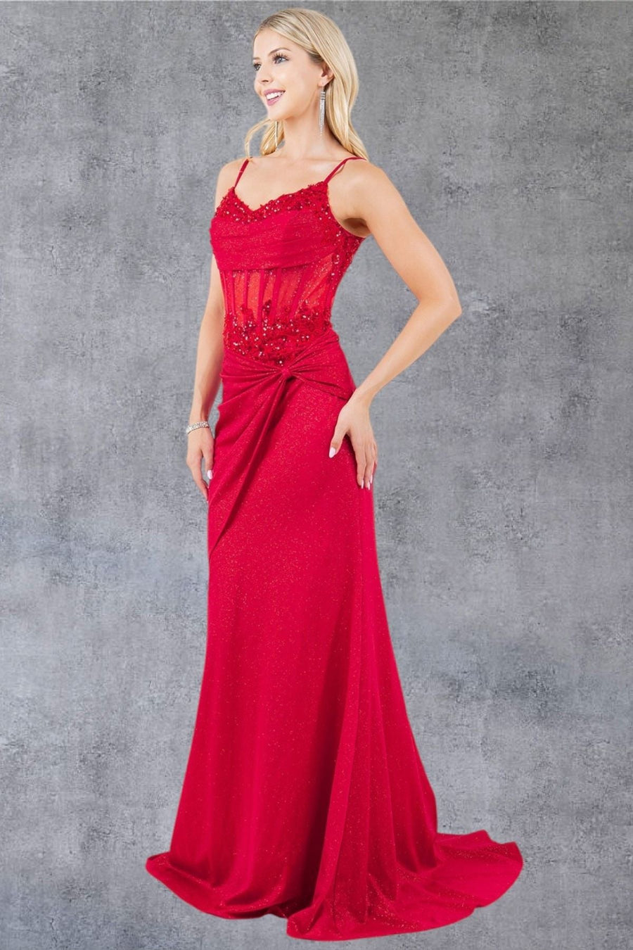 Prom Dresses Formal Long Lace Applique Prom Dress Red