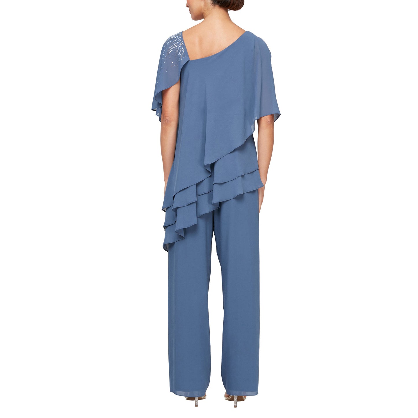 Pant Suit Two Piece Teired Mother of the Bride Pant Suit Wedgewood