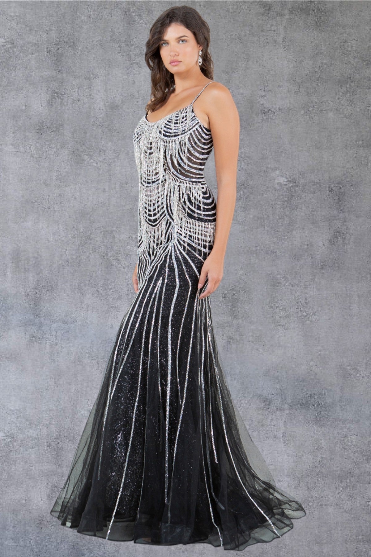 Prom Dresses Beaded Long Lace Formal Prom Dress Black/Silver