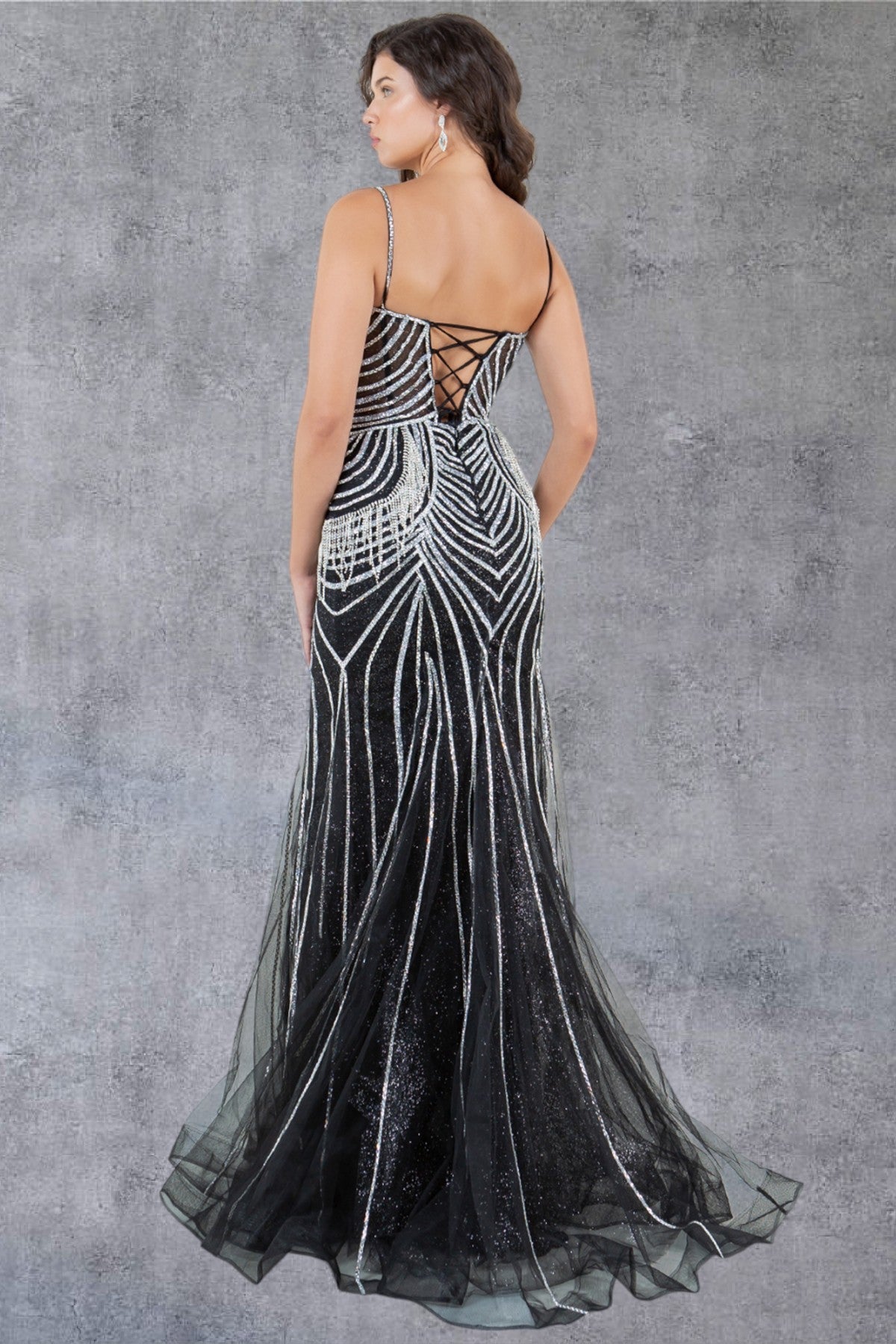Prom Dresses Beaded Long Lace Formal Prom Dress Black/Silver