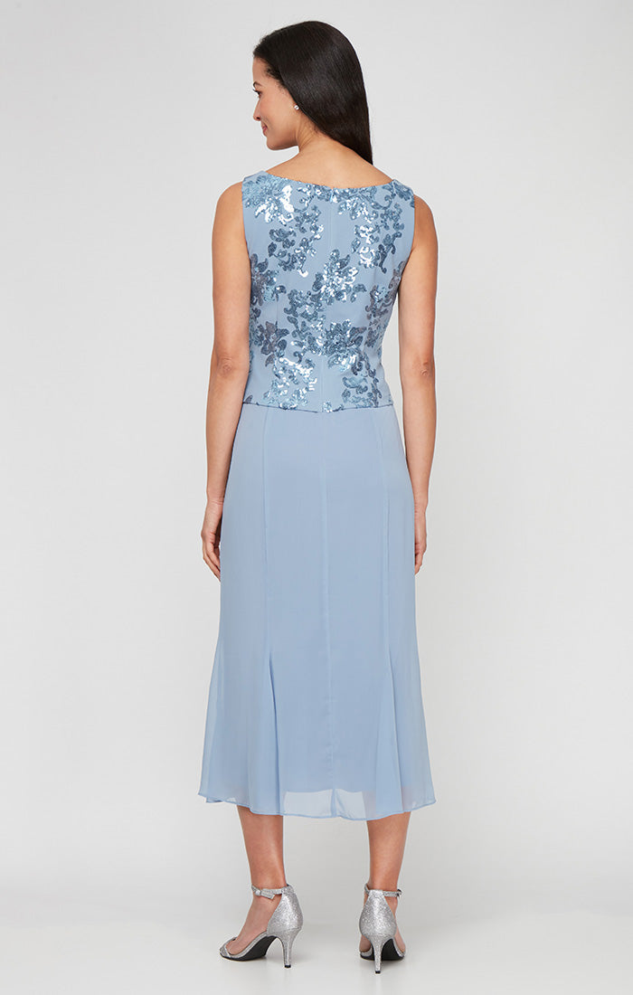 Mother of the Bride Dresses Formal Tea Length Mother of the Bride Sequin Dress Dusty Blue