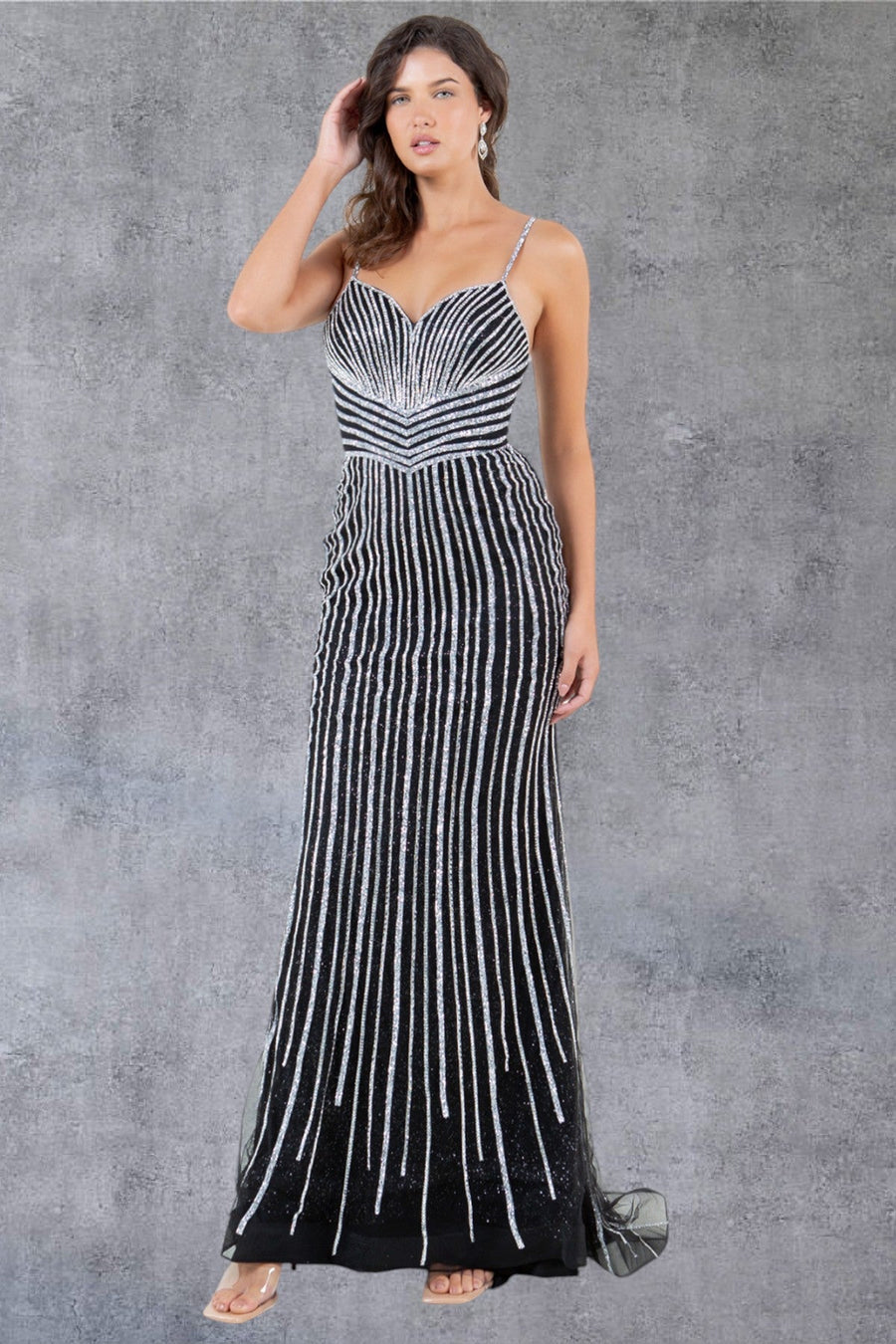 Prom Dresses Long Formal Fitted Prom Dress Black/Silver