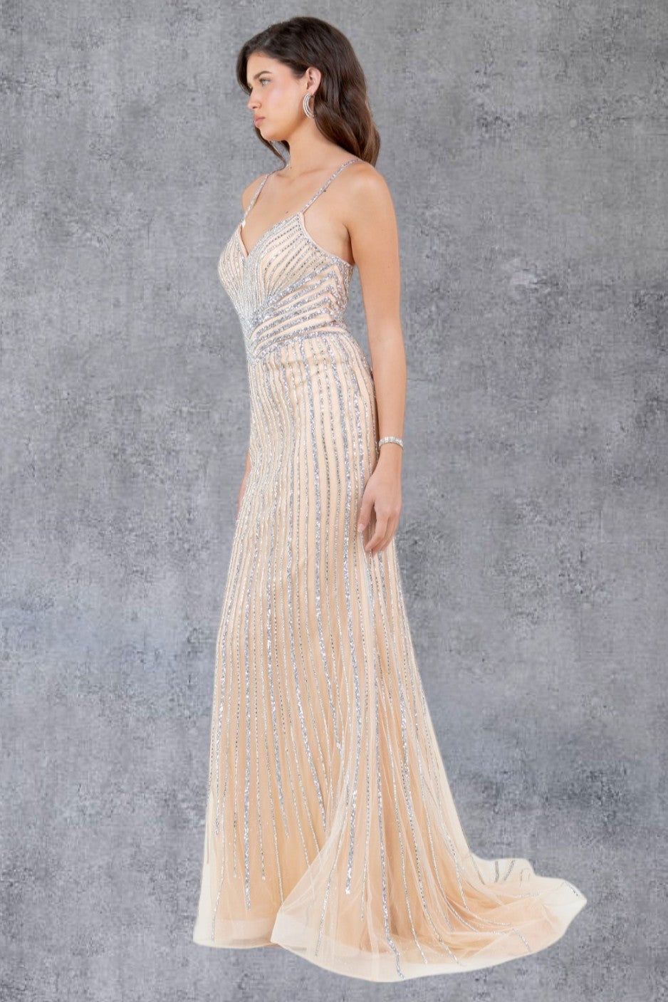 Prom Dresses Long Formal Fitted Prom Dress Nude/Silver