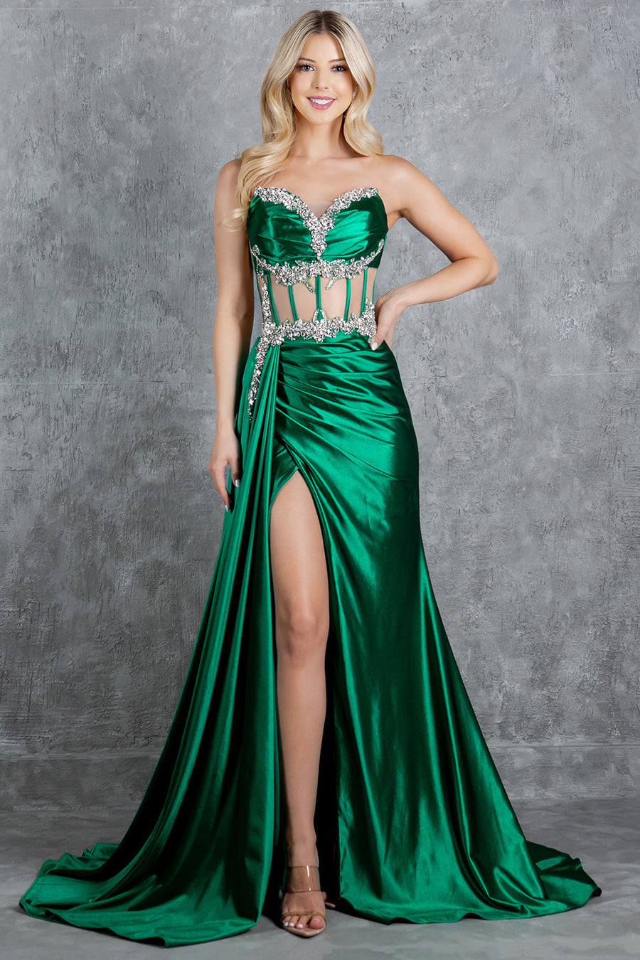 Prom Dresses  Long Prom Formal Fitted Slit Evening Dress Emerald