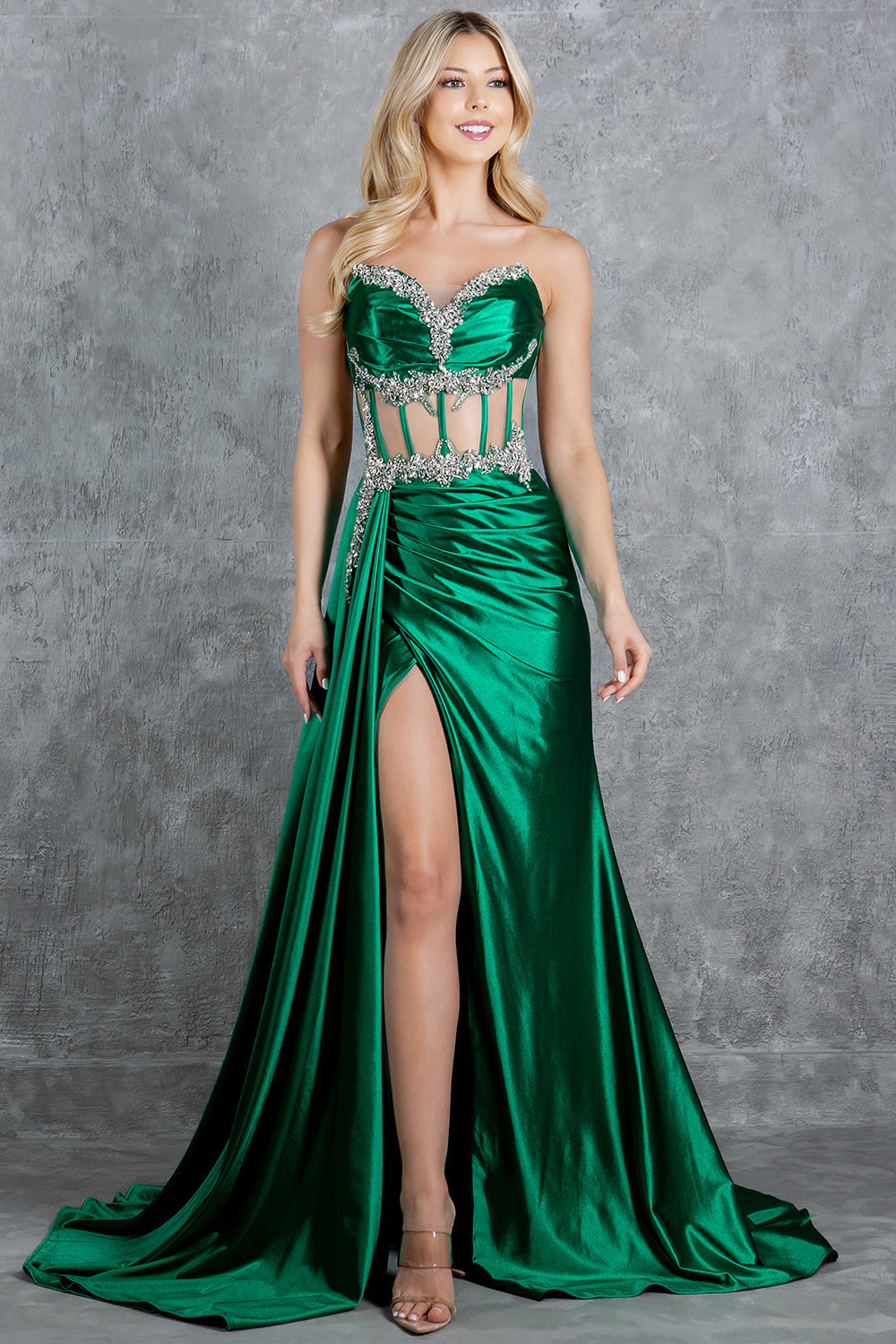 Prom Dresses  Long Prom Formal Fitted Slit Evening Dress Emerald