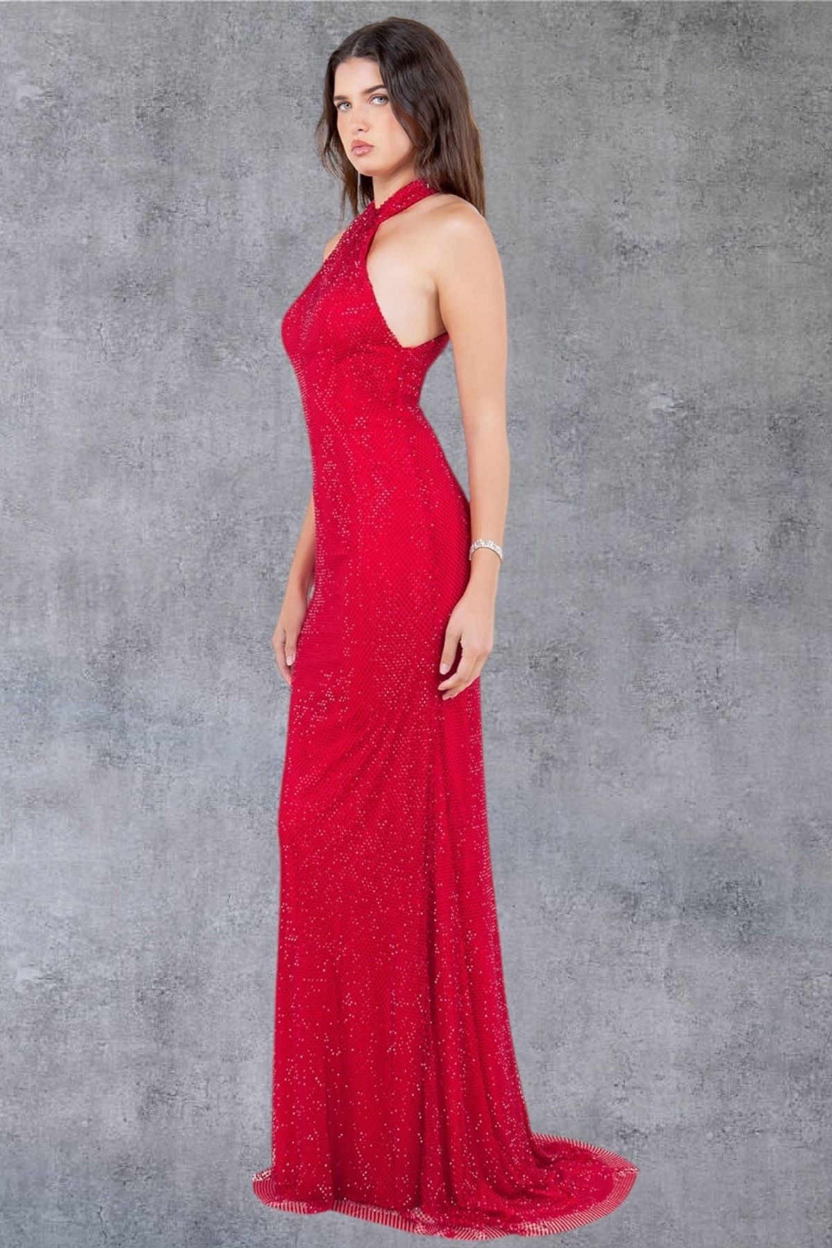 Prom Dresses Long Slit Beaded Formal Prom Dress Red