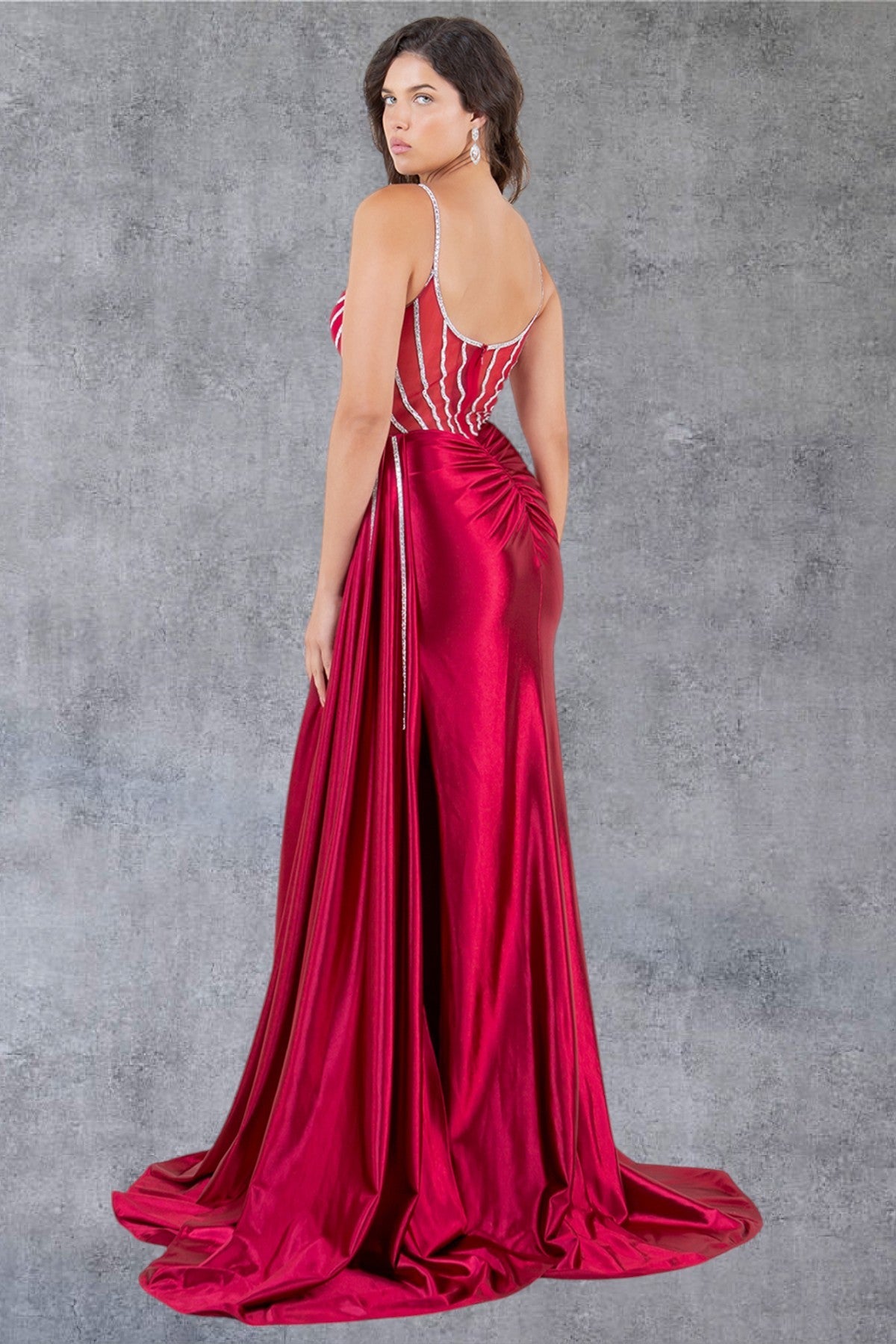 Prom Dresses Fitted Long Prom Slit Beaded Formal Dress Red