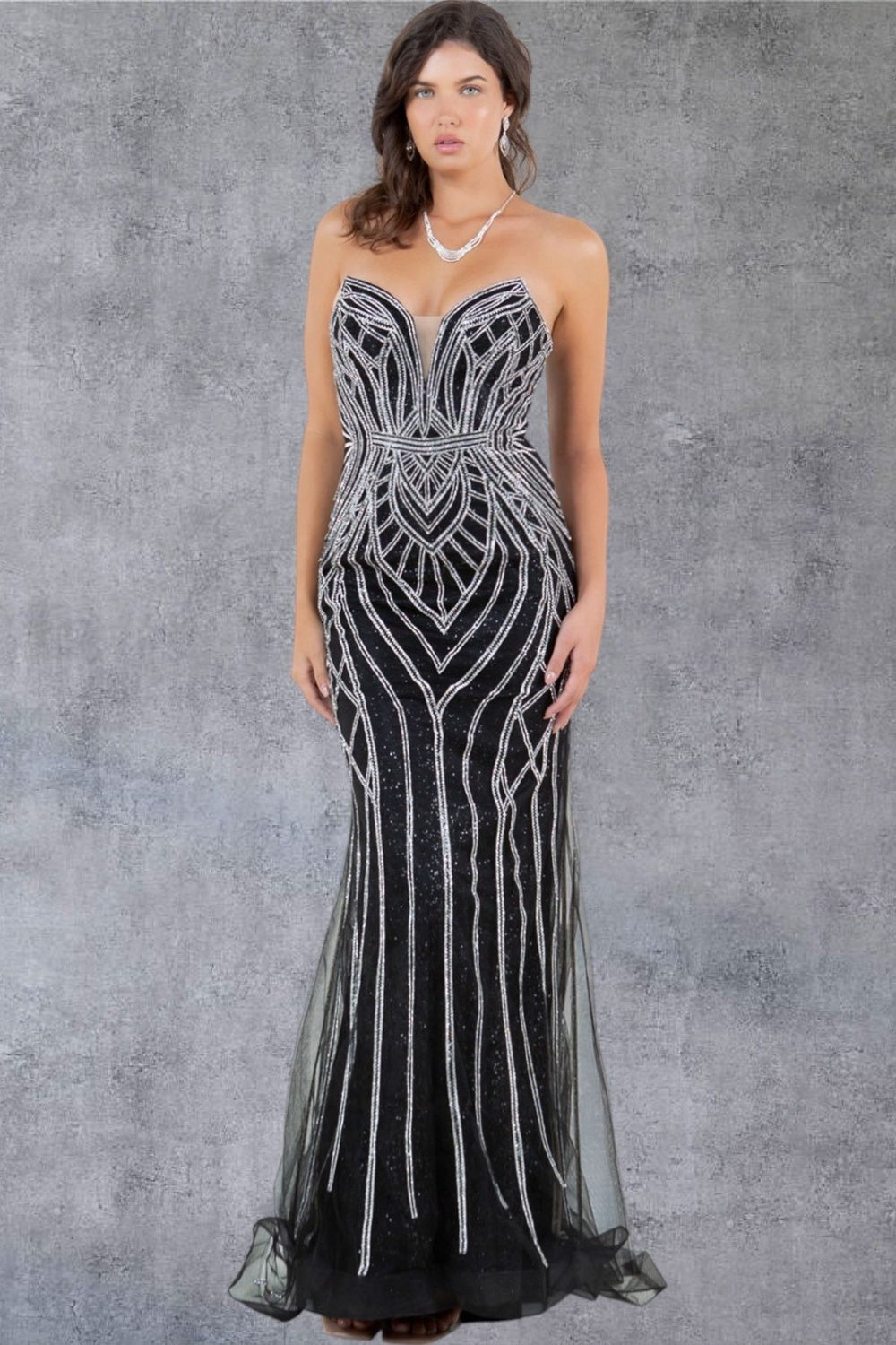 Prom Dresses Prom Long Beaded Long Formal Pattern Dress Black/Silver