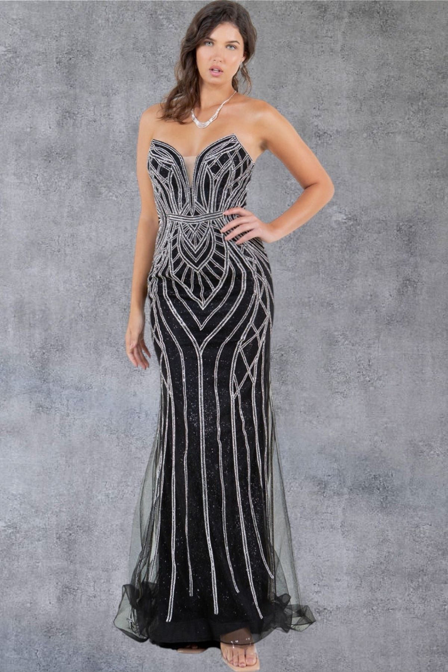 Prom Dresses Prom Long Beaded Long Formal Pattern Dress Black/Silver