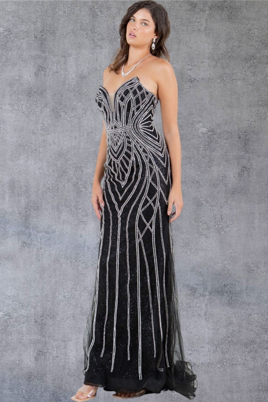 Prom Dresses Prom Long Beaded Long Formal Pattern Dress Black/Silver