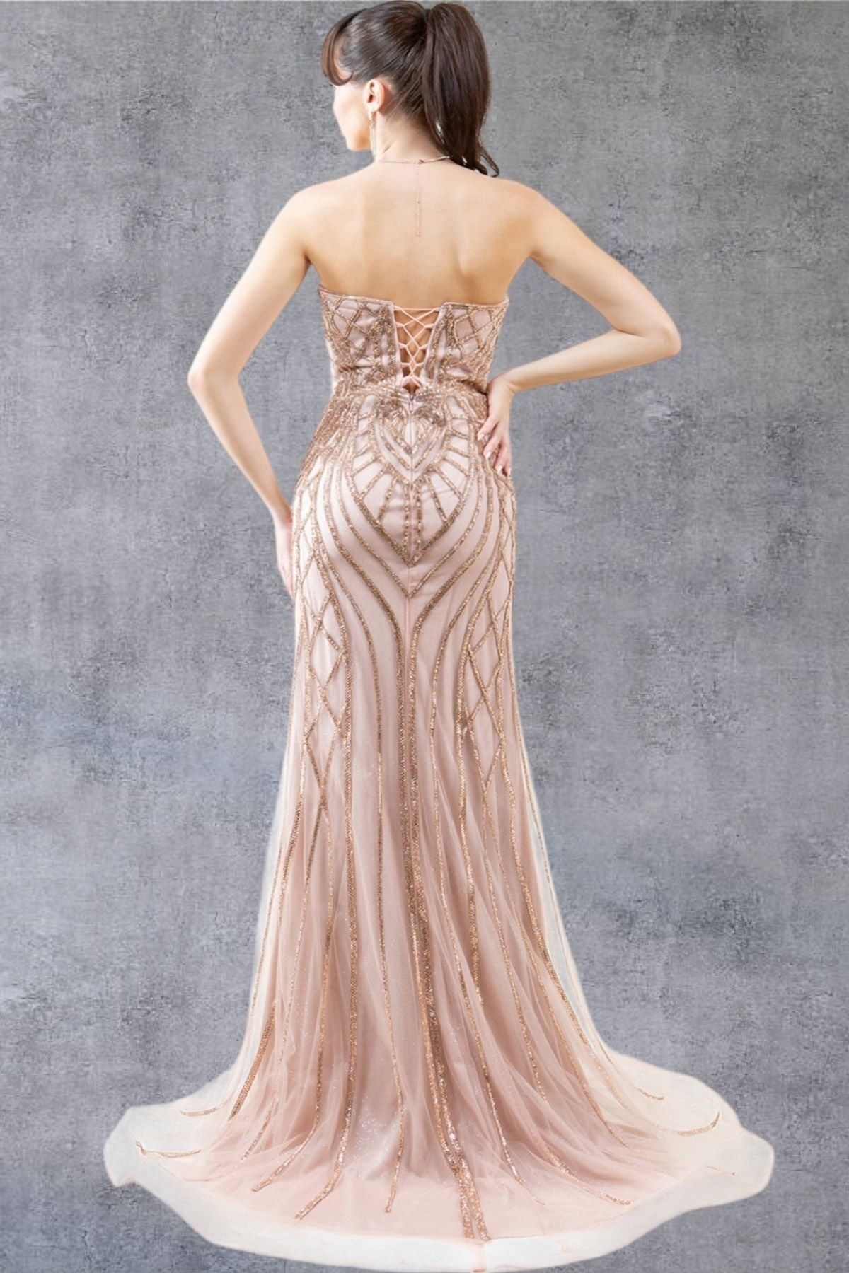Prom Dresses Prom Long Beaded Long Formal Pattern Dress Rose Gold