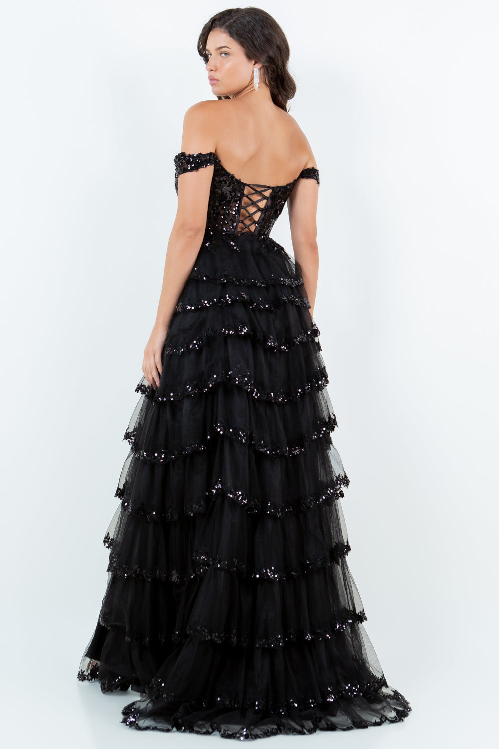 Prom Dresses Long Formal A Line Prom Layered Ruffle Dress Black