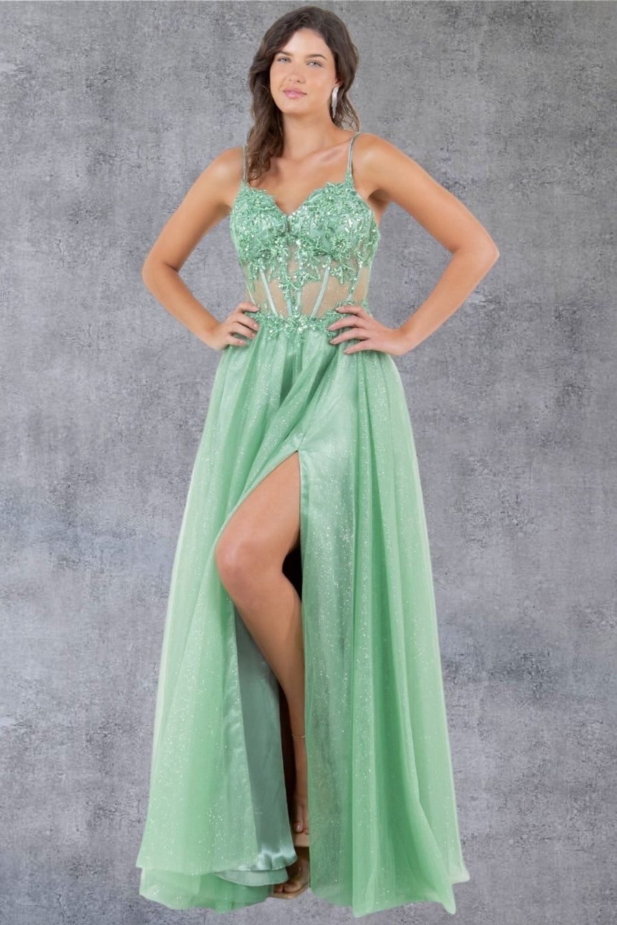 Prom Dresses A Line Long Formal Prom Glitter Dress Sage