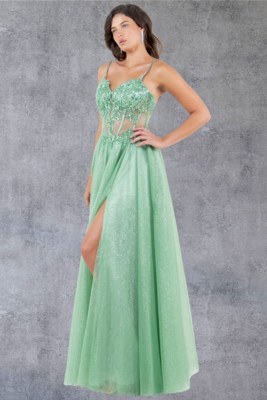Prom Dresses A Line Long Formal Prom Glitter Dress Sage