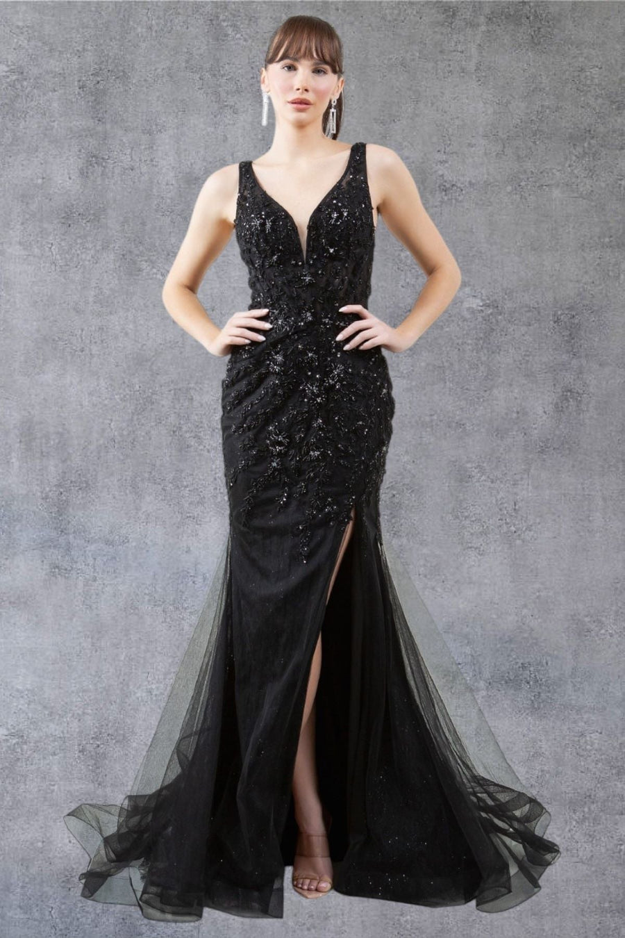 Prom Dresses Formal Long Beaded Lace Mermaid Prom Dress Black