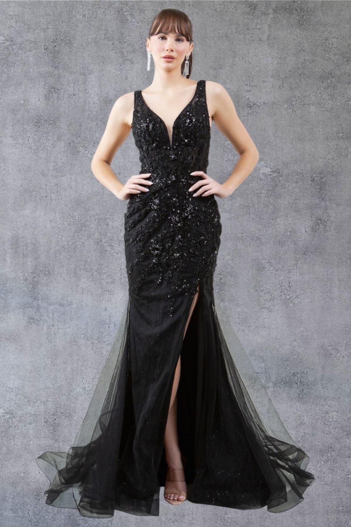 Prom Dresses Formal Long Beaded Lace Mermaid Prom Dress Black