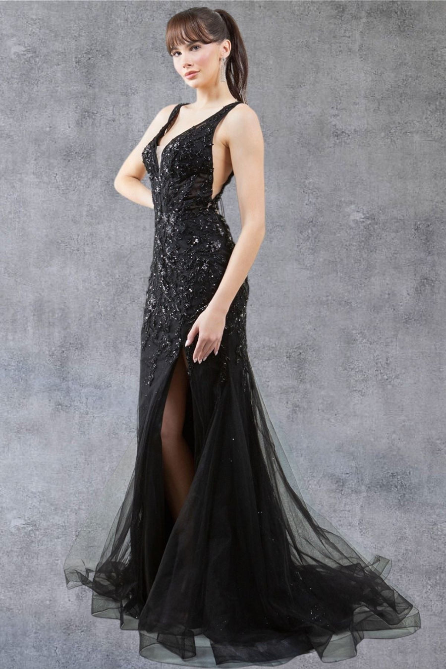 Prom Dresses Formal Long Beaded Lace Mermaid Prom Dress Black