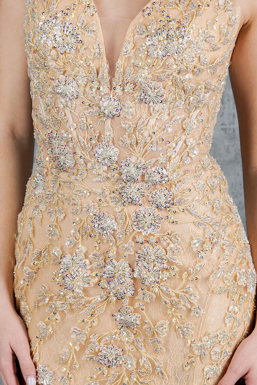 Prom Dresses Formal Long Beaded Lace Mermaid Prom Dress Champagne