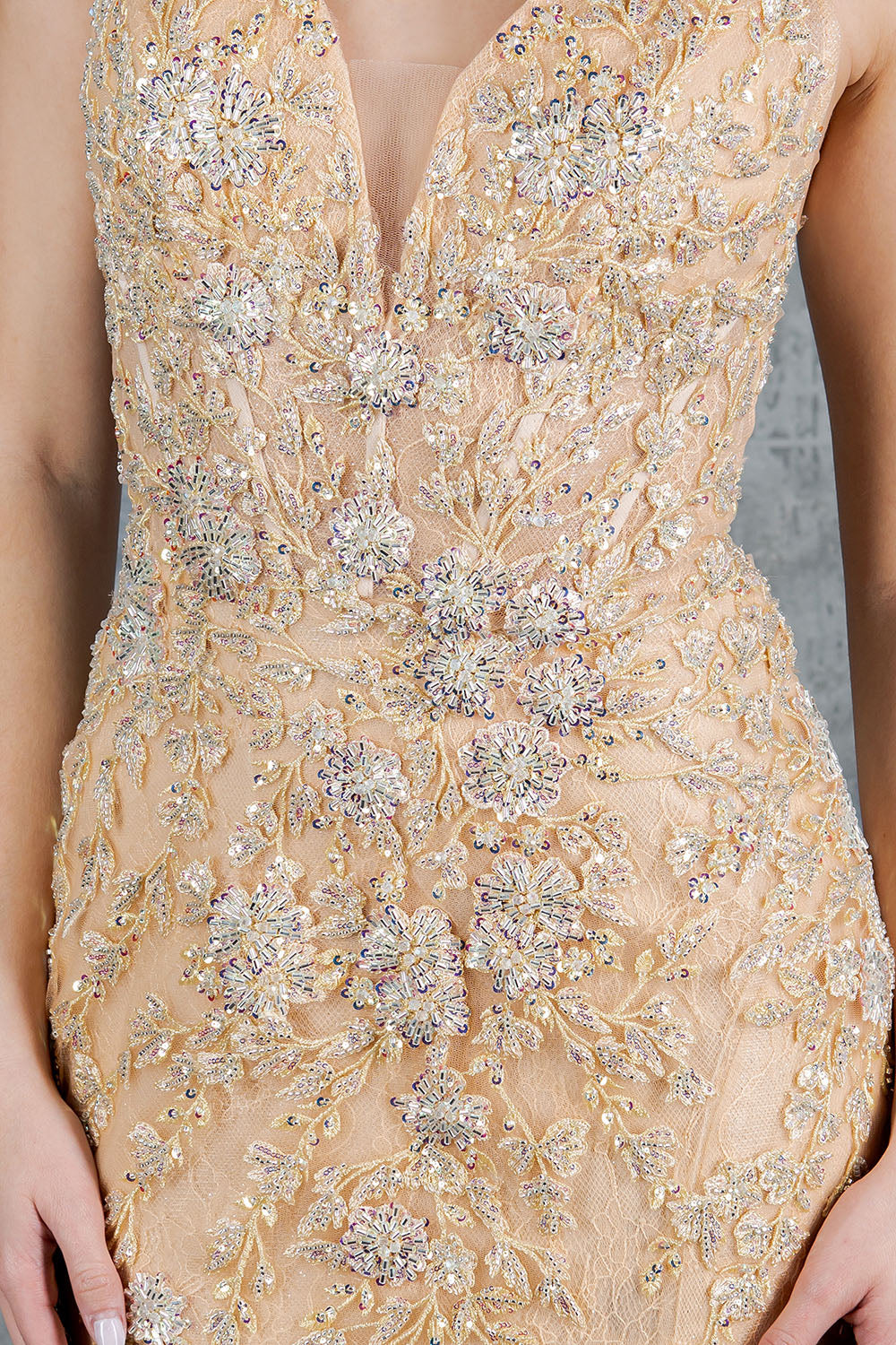 Prom Dresses Formal Long Beaded Lace Mermaid Prom Dress Champagne