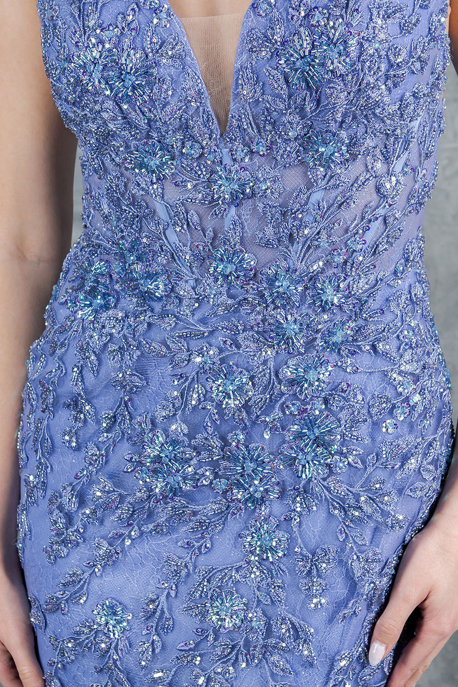 Prom Dresses Formal Long Beaded Lace Mermaid Prom Dress Dusty Blue