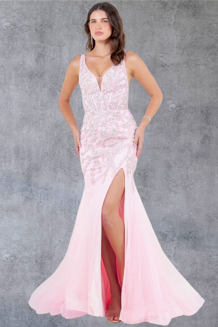 Prom Dresses Formal Long Beaded Lace Mermaid Prom Dress Pink