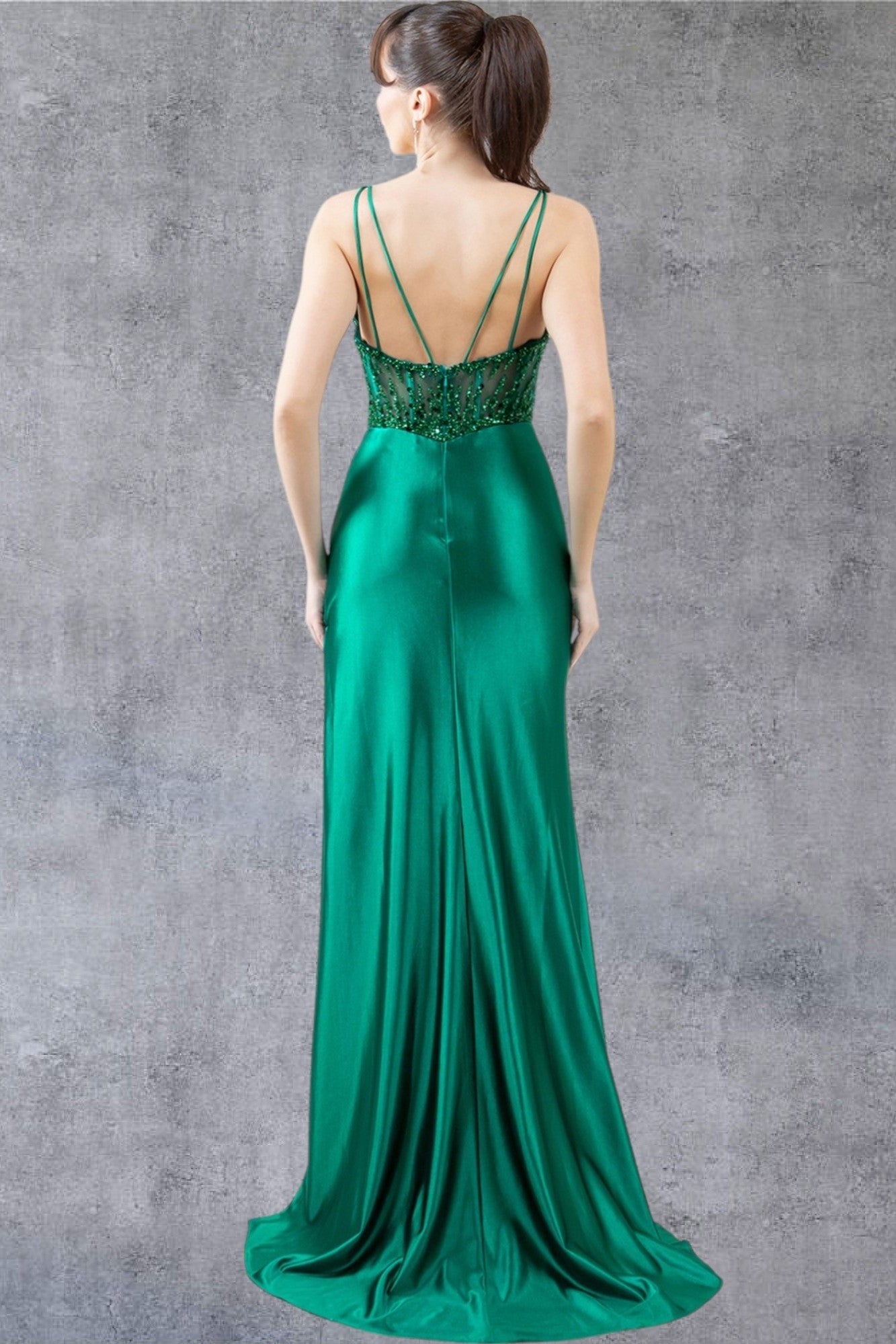 Prom Dresses Beaded Slit Long Formal Prom Sequin Dress Emerald