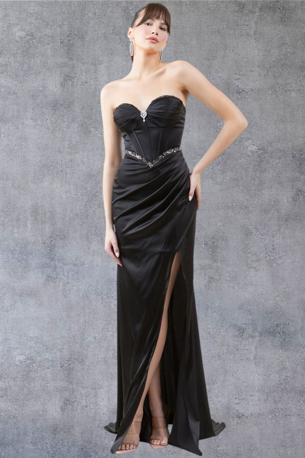 Prom Dresses Formal Long Fitted Slit prom Evening Dress Black
