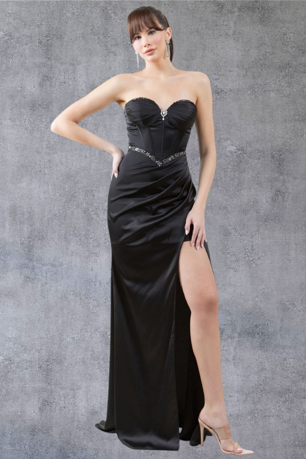 Prom Dresses Formal Long Fitted Slit prom Evening Dress Black