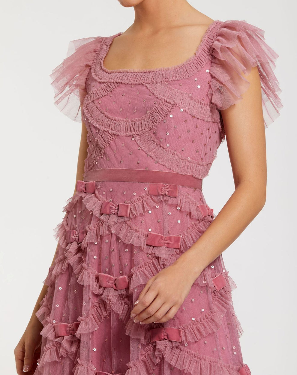 Cocktail Dresses Short Sequin Ruffle Midi Length Cocktail Dress Antique Rose
