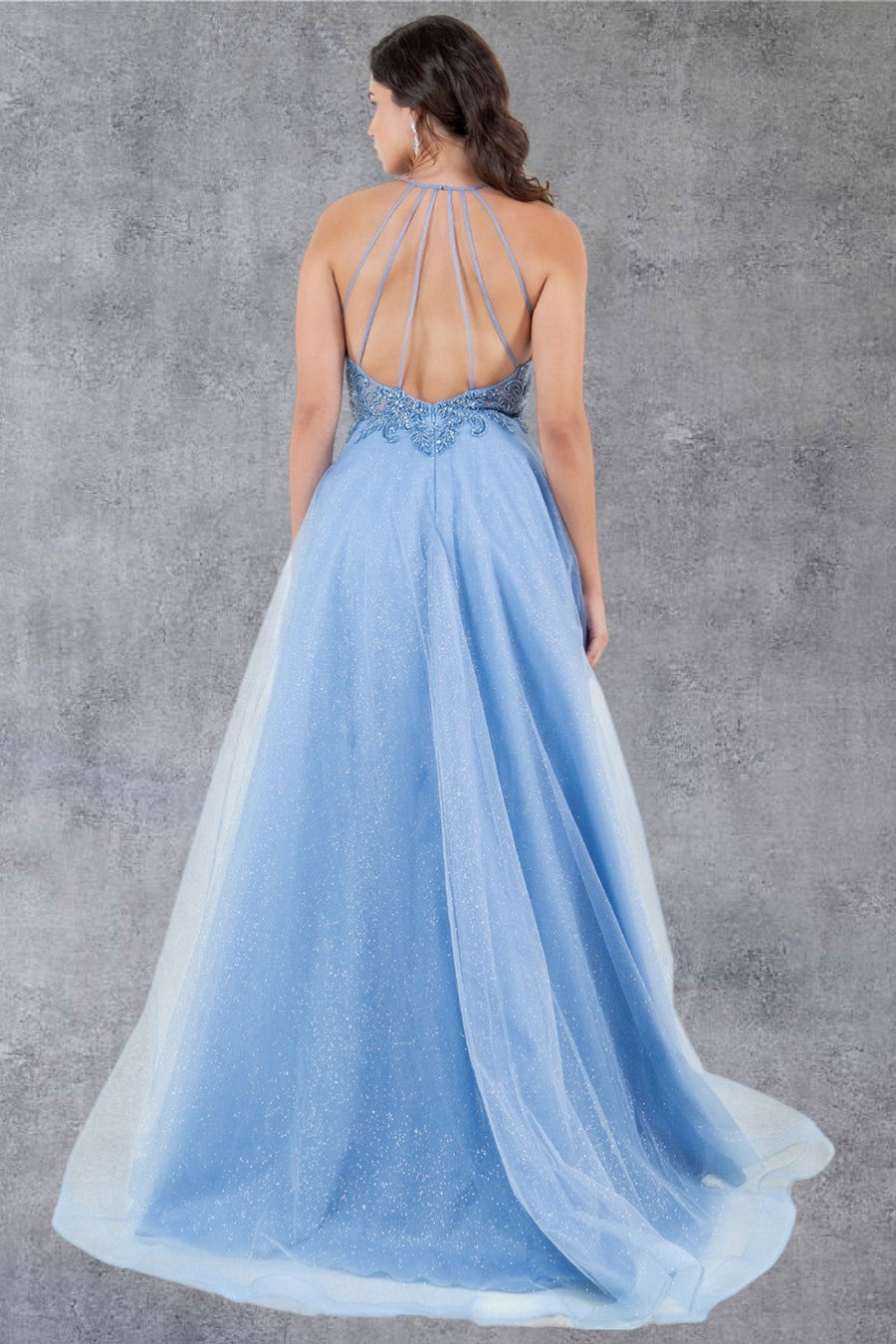 Prom Dresses Long Beaded Formal A Line Lace Prom Dress Dusty Blue