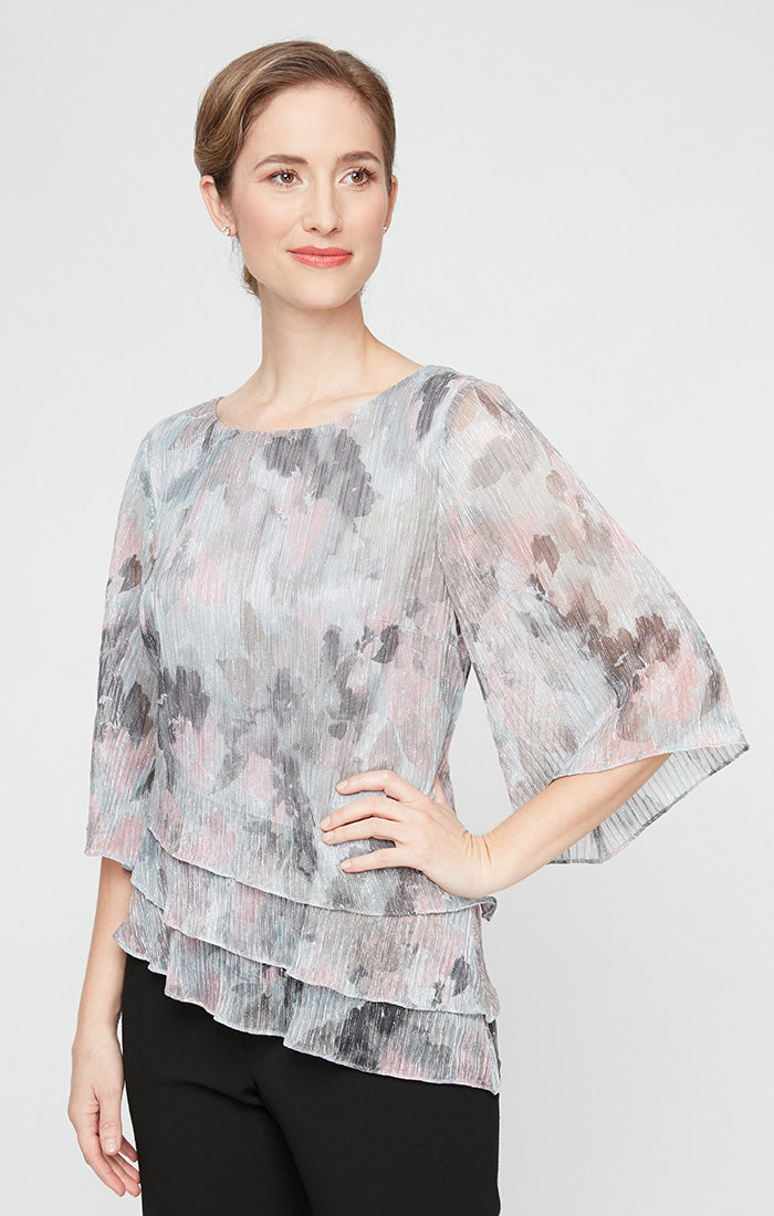 Top Top Formal Metallic Printed Blouse Silver Multi
