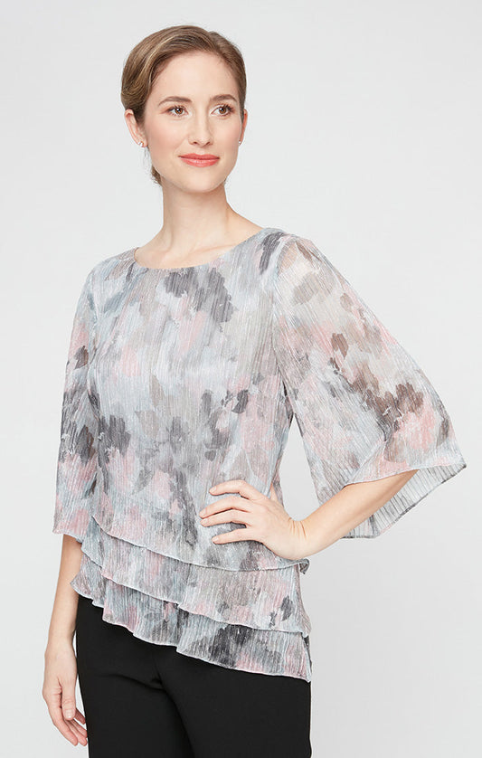 Top Top Formal Metallic Printed Blouse Silver Multi