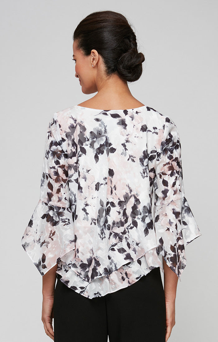 Top Formal Tiered Printed Blouse Top Ivory Pink