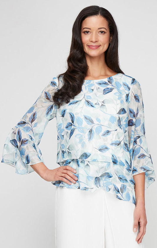 Top Printed Top Formal Ruffle Blouse Ivory Multi