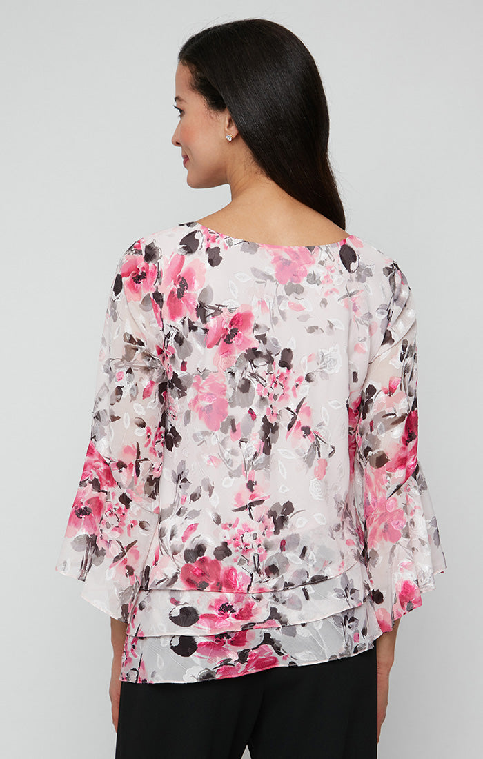 Top Printed Formal Top Blouse Fuchsia Multi