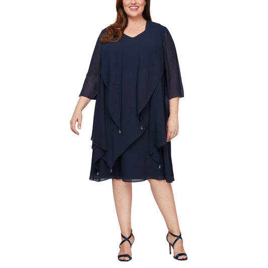 Cocktail Dresses Short Sleeveless Plus Size Jacket Dress Navy