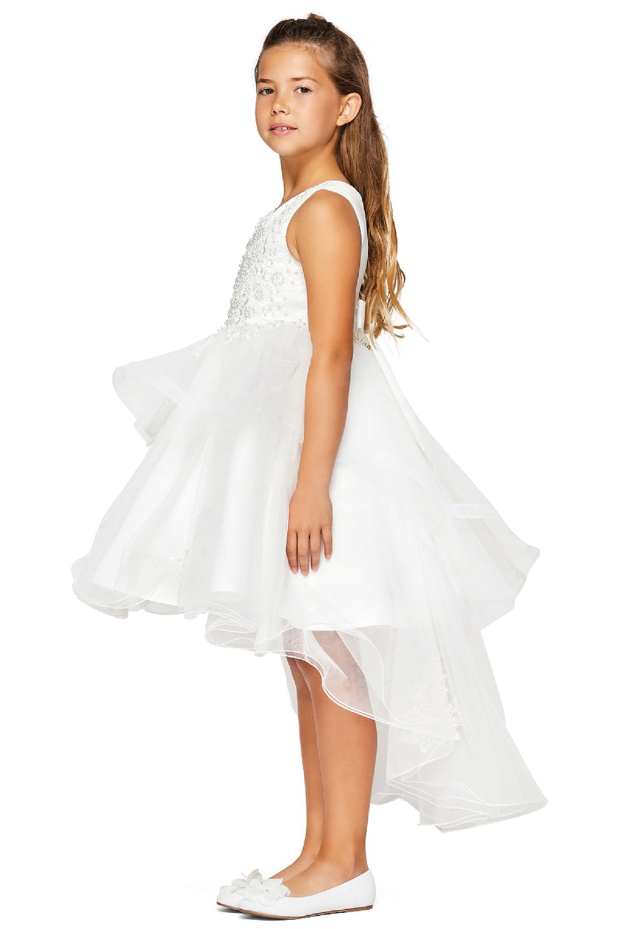 Flower Girl Dresses Lace Applique High Low Flower Girl Dress White