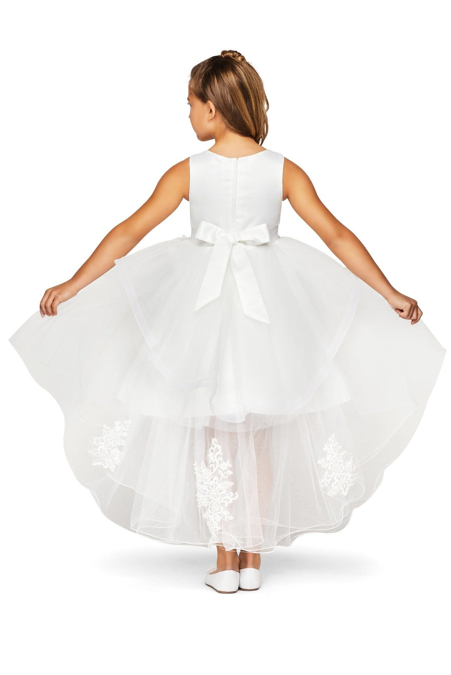 Flower Girl Dresses Lace Applique High Low Flower Girl Dress White