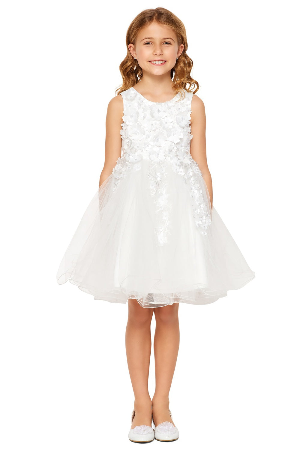 Flower Girl Dresses Short 3D Floral A Line Flower Girl Dress White