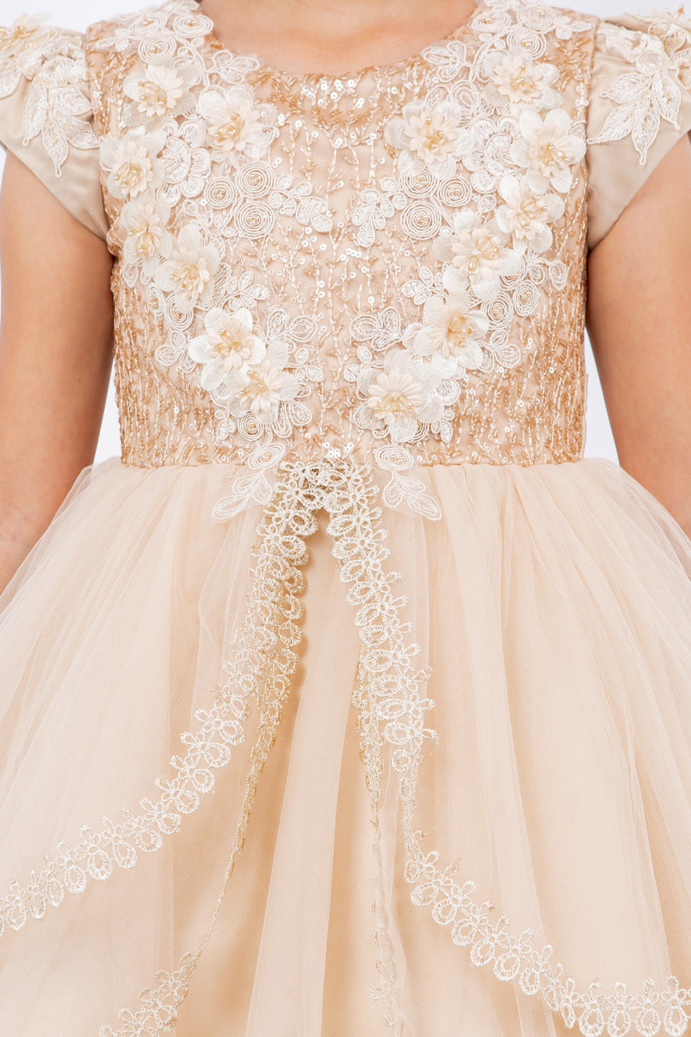 Flower Girl Dresses High Low 3D Floral Applique Flower Girl Dress Taupe