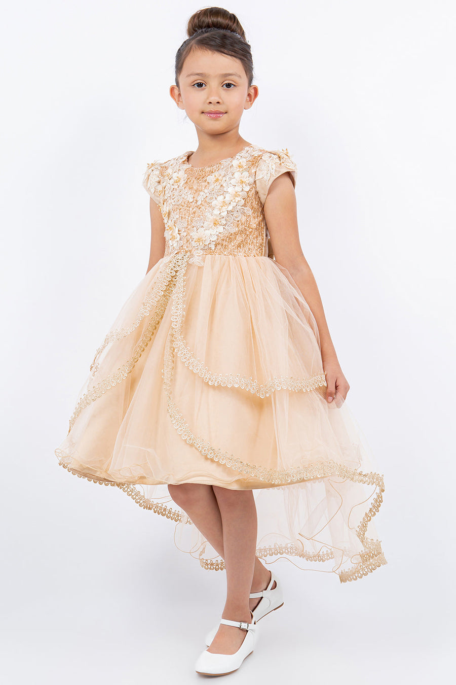 Flower Girl Dresses High Low 3D Floral Applique Flower Girl Dress Taupe