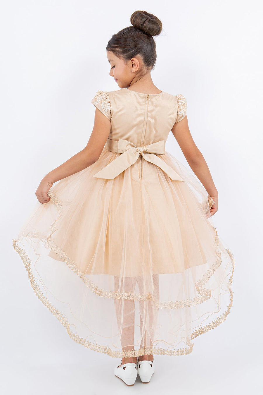 Flower Girl Dresses High Low 3D Floral Applique Flower Girl Dress Taupe