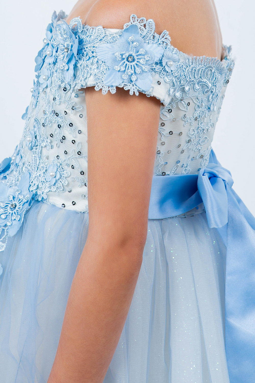 Flower Girl Dresses Short 3D Floral Applique Flower Girl Dress Blue