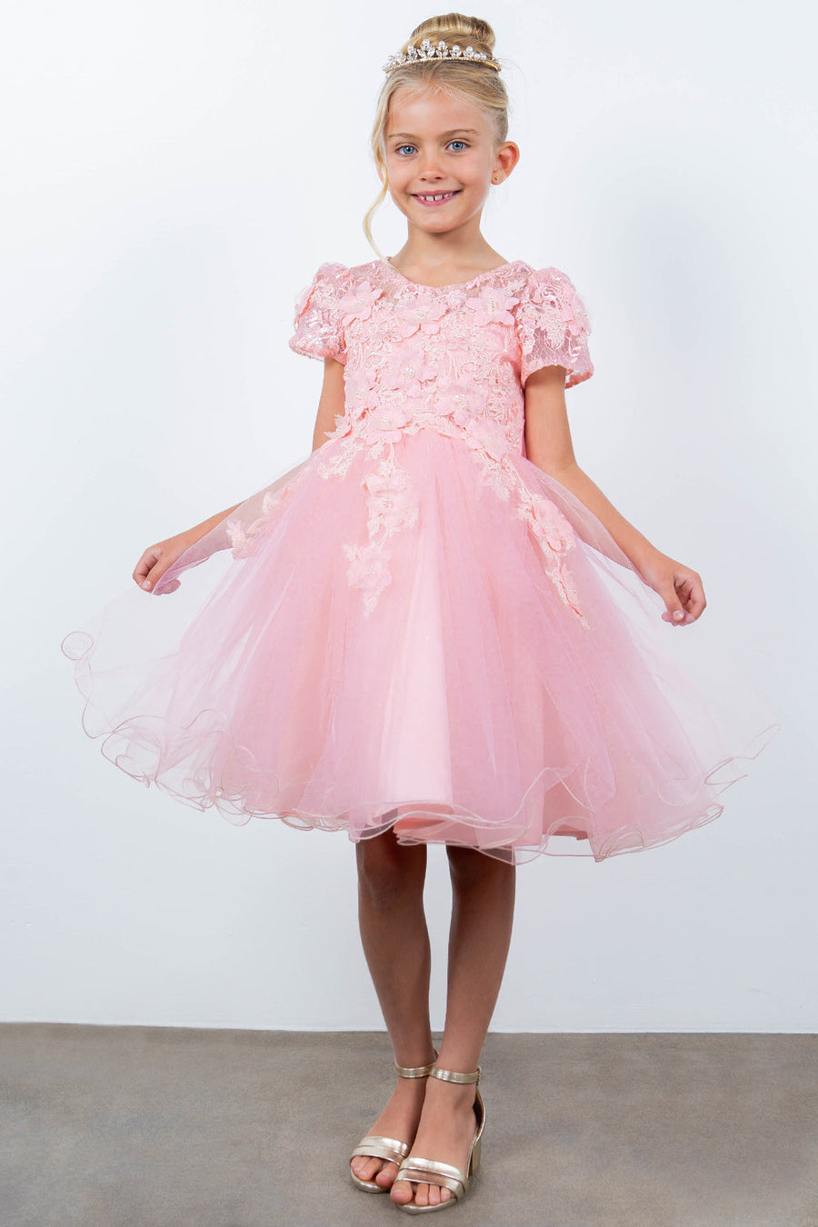 Flower Girl Dresses Short 3D Floral A Line Flower Girl Dress Peach