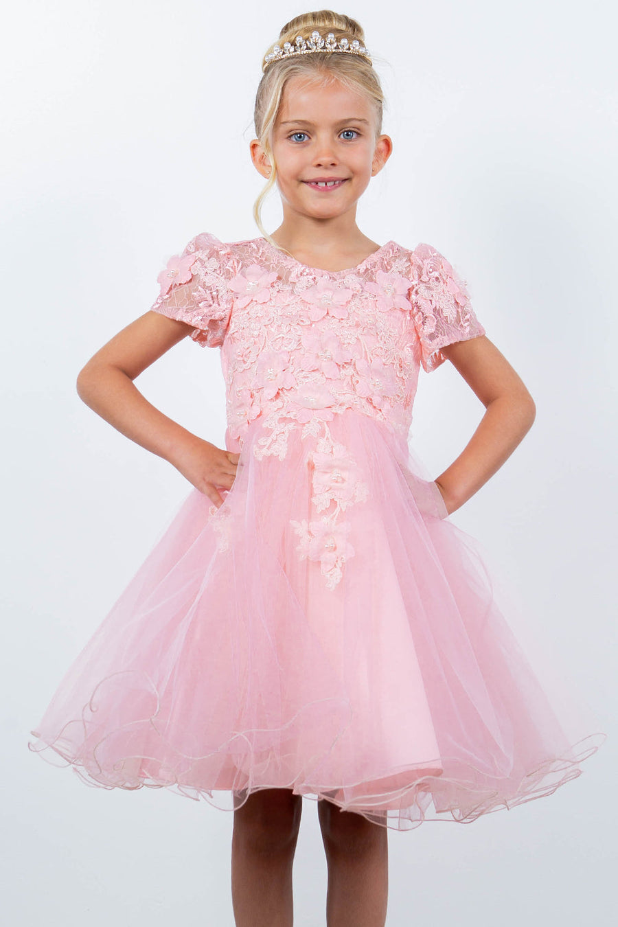 Flower Girl Dresses Short 3D Floral A Line Flower Girl Dress Peach