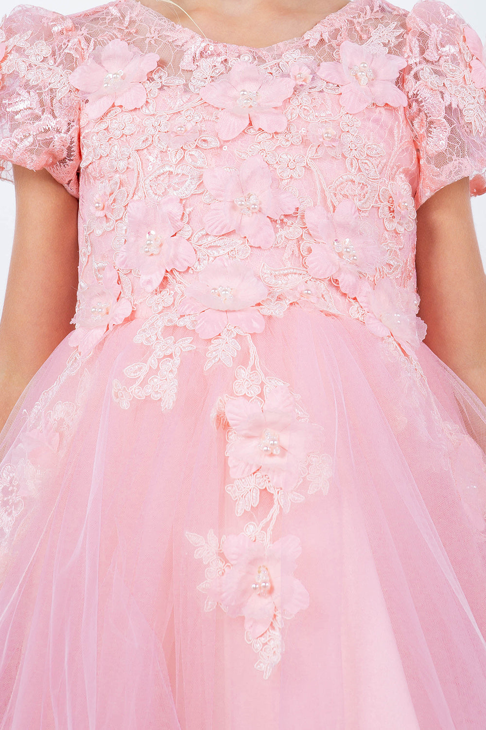 Flower Girl Dresses Short 3D Floral A Line Flower Girl Dress Peach